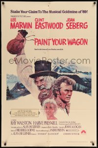 5f652 PAINT YOUR WAGON 1sh '69 Ron Lesser art of Clint Eastwood, Lee Marvin & Jean Seberg!