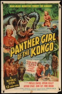 5f653 PANTHER GIRL OF THE KONGO 1sh '55 Phyllis Coates, man-made monsters terrify the jungle!