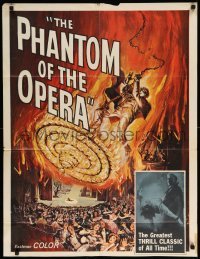 5f664 PHANTOM OF THE OPERA INCOMPLETE 1sh '62 Hammer horror, Herbert Lom, art by Reynold Brown!