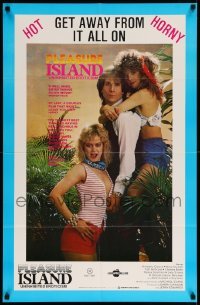 5f675 PLEASURE ISLAND video/theatrical 24x37 1sh '85 get away from it all with hot and horny babes
