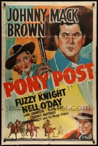 5f683 PONY POST 1sh '40 Johnny Mack Brown, Fuzzy Knight, Nell O'Day, cool western artwork!