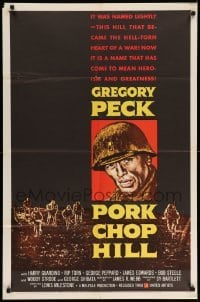 5f684 PORK CHOP HILL 1sh '59 Lewis Milestone directed, cool art of Korean War soldier Gregory Peck