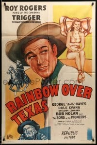 5f697 RAINBOW OVER TEXAS 1sh '46 art of Roy Rogers, sexy Dale Evans, Trigger & Gabby Hayes!