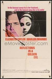 5f707 REFLECTIONS IN A GOLDEN EYE 1sh '67 Huston, cool image of Elizabeth Taylor & Marlon Brando!