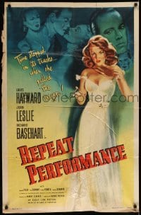 5f708 REPEAT PERFORMANCE 1sh '47 neither Joan Leslie's kissing nor killing changes her destiny!