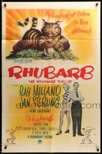 5f715 RHUBARB 1sh '51 New York baseball team owned by cat, sexy Jan Sterling!