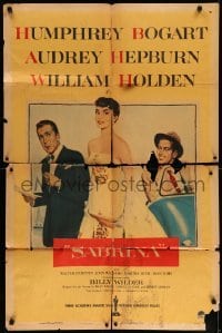 5f735 SABRINA 1sh '54 Audrey Hepburn between Humphrey Bogart & William Holden, Billy Wilder!