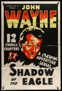 5f497 JOHN WAYNE 1sh '40s great headshot image of John Wayne in a crashing adventure serial!