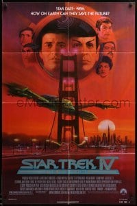 5f842 STAR TREK IV 1sh '86 art of Leonard Nimoy, Shatner & Klingon Bird-of-Prey by Bob Peak!