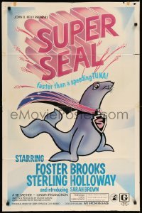 5f869 SUPER SEAL 1sh '77 wacky cartoon art, it's faster than a speeding tuna!