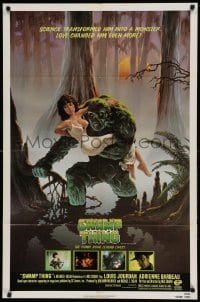 5f875 SWAMP THING 1sh '82 Wes Craven, Richard Hescox art of him holding sexy Adrienne Barbeau!