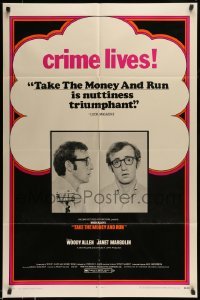 5f883 TAKE THE MONEY & RUN 1sh '69 wacky Woody Allen mugshot in classic mockumentary!