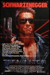 5f891 TERMINATOR 1sh '84 classic image of cyborg Arnold Schwarzenegger, no border design!