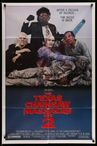 5f895 TEXAS CHAINSAW MASSACRE PART 2 1sh '86 Tobe Hooper horror sequel, cool family portrait!