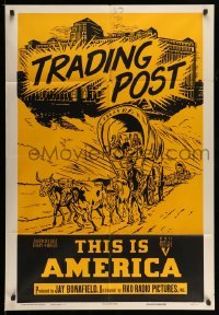 5f899 THIS IS AMERICA: TRADING POST 1sh '50 stagecoach art from RKO's 'This Is America' series!