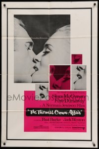 5f900 THOMAS CROWN AFFAIR 1sh '68 best kiss close up of Steve McQueen & sexy Faye Dunaway!