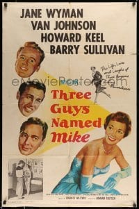 5f902 THREE GUYS NAMED MIKE 1sh '51 the life, loves & laughs of gorgeous airline hostesses!