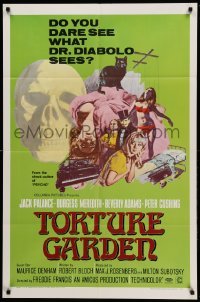 5f922 TORTURE GARDEN 1sh '67 written by Psycho Robert Bloch do you dare see what Dr. Diabolo sees?