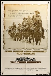 5f930 TRAIN ROBBERS style B 1sh '73 cowboy John Wayne & Ann-Margret on horseback!