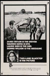5f942 TWO-LANE BLACKTOP 1sh '71 James Taylor is the driver, Warren Oates is GTO, Laurie Bird