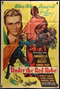 5f947 UNDER THE RED ROBE 1sh R40s romantic close up of Conrad Veidt & pretty Annabella!