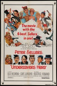 5f948 UNDERCOVERS HERO 1sh '75 Peter Sellers in 6 roles, great wacky artwork!