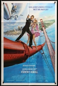 5f954 VIEW TO A KILL 1sh '85 art of Moore as Bond, Tanya Roberts and Walken by Goozee!