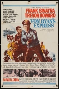 5f957 VON RYAN'S EXPRESS 1sh '65 Sinatra chasing train in WWII by McCarthy, white background!
