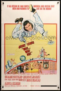 5f969 WAY WAY OUT 1sh '66 art of astronaut Jerry Lewis sent to live on the moon in 1989!