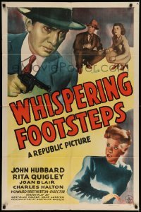 5f975 WHISPERING FOOTSTEPS 1sh '43 John Hubbard & Rita Quigley, murder mystery art!