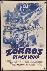 5f999 ZORRO'S BLACK WHIP 1sh R57 Republic serial, cool art, Detour of Death!