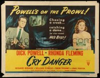 5g089 CRY DANGER style A 1/2sh '51 great film noir art of Dick Powell & Rhonda Fleming!