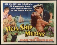 5g180 HELL SHIP MUTINY style A 1/2sh '57 Hall kisses bikini babe, John Carradine, Peter Lorre