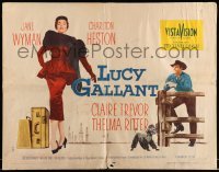 5g252 LUCY GALLANT style B 1/2sh '55 art of Jane Wyman, plus full-length Charlton Heston!