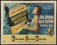5g259 MAGNIFICENT OBSESSION style B 1/2sh '54 Jane Wyman holding Rock Hudson, Douglas Sirk!
