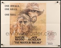 5g281 MISSOURI BREAKS 1/2sh '76 art of Marlon Brando & Jack Nicholson by Bob Peak!