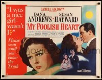 5g293 MY FOOLISH HEART style A 1/2sh '50 Susan Hayward & Dana Andrews, based on J.D. Salinger story