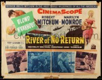 5g369 RIVER OF NO RETURN 1/2sh '54 great art of Robert Mitchum holding down Marilyn Monroe!