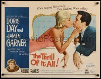 5g455 THRILL OF IT ALL 1/2sh '63 wonderful artwork of Doris Day kissing James Garner!