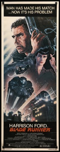 5g553 BLADE RUNNER insert '82 Ridley Scott sci-fi classic, art of Harrison Ford by John Alvin!