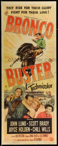 5g564 BRONCO BUSTER insert '52 directed by Budd Boetticher, artwork of rodeo cowboy on horse!