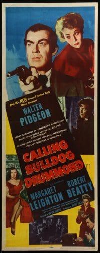 5g571 CALLING BULLDOG DRUMMOND insert '51 close up of detective Walter Pidgeon pointing gun!