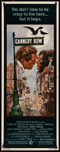 5g574 CANNERY ROW insert '82 cool art of Nick Nolte about to kiss Debra Winger by John Solie!