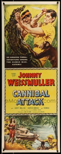 5g575 CANNIBAL ATTACK insert '54 cool art of Johnny Weissmuller w/knife, fighting alligators!