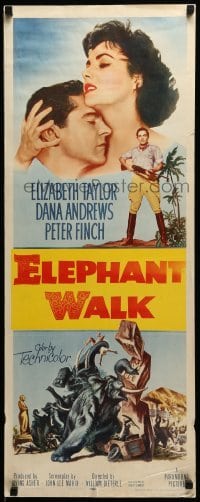 5g622 ELEPHANT WALK insert '54 Elizabeth Taylor, Dana Andrews & Peter Finch, cool elephant art!