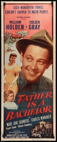 5g634 FATHER IS A BACHELOR insert '50 Coleen Gray, great close-up of William Holden!