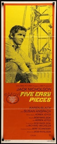 5g637 FIVE EASY PIECES insert '70 great close up of Jack Nicholson, directed by Bob Rafelson!