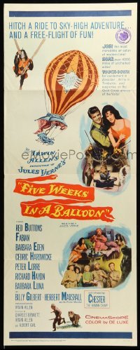 5g640 FIVE WEEKS IN A BALLOON insert '62 Jules Verne, Red Buttons, Fabian, Barbara Eden