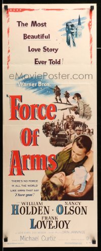 5g642 FORCE OF ARMS insert '51 William Holden & Nancy Olson met under fire & their love flamed!
