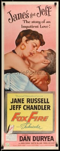 5g647 FOXFIRE insert '55 romantic close up artwork of sexy Jane Russell & Jeff Chandler!